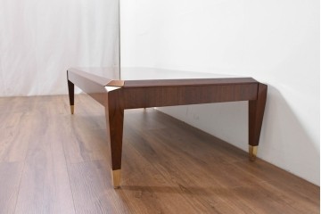 中古　美品　カリモク家具(karimoku)　domani(ドマーニ)　Forza(フォルザ)シリーズ　美しい杢目が広がる天板と金色のアクセントが映えるローテーブル　定価約45万円　(R-086226)