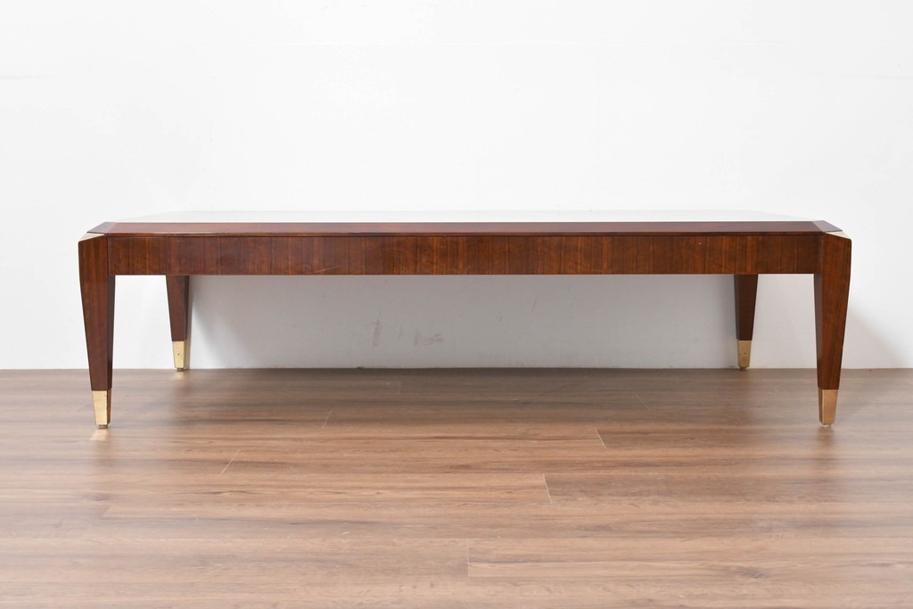 中古　美品　カリモク家具(karimoku)　domani(ドマーニ)　Forza(フォルザ)シリーズ　美しい杢目が広がる天板と金色のアクセントが映えるローテーブル　定価約45万円　(R-086226)