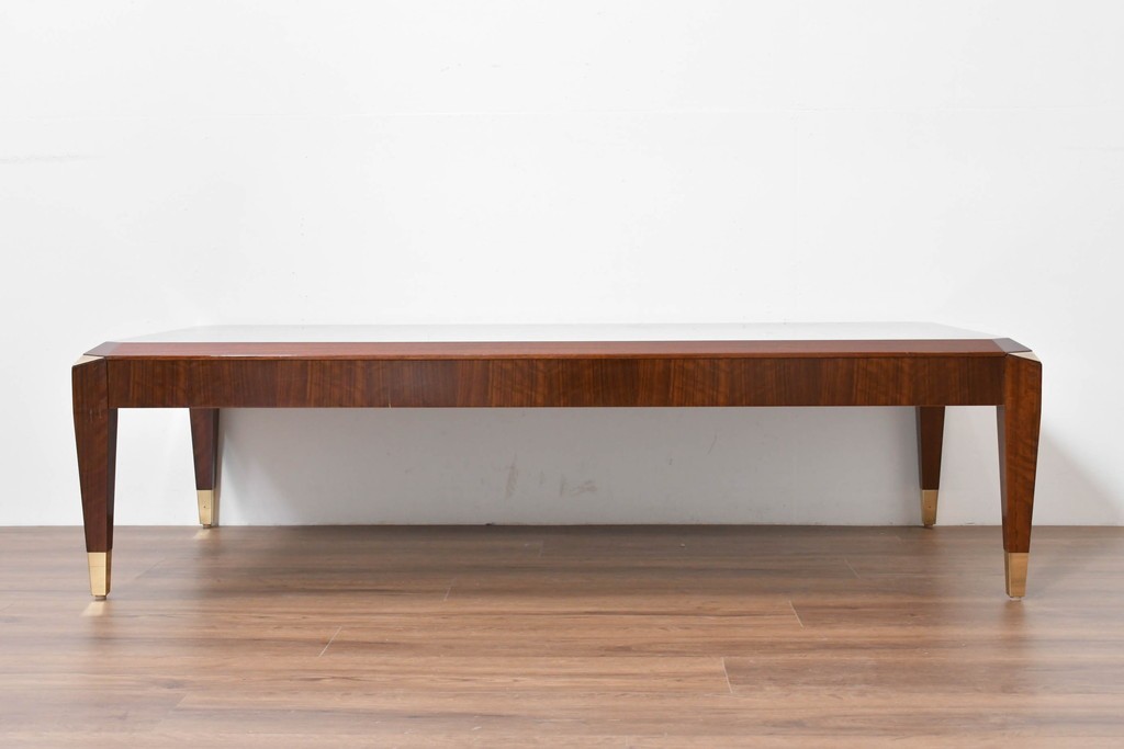 中古　美品　カリモク家具(karimoku)　domani(ドマーニ)　Forza(フォルザ)シリーズ　美しい杢目が広がる天板と金色のアクセントが映えるローテーブル　定価約45万円　(R-086226)