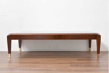 中古　美品　カリモク家具(karimoku)　domani(ドマーニ)　Forza(フォルザ)シリーズ　美しい杢目が広がる天板と金色のアクセントが映えるローテーブル　定価約45万円　(R-086226)