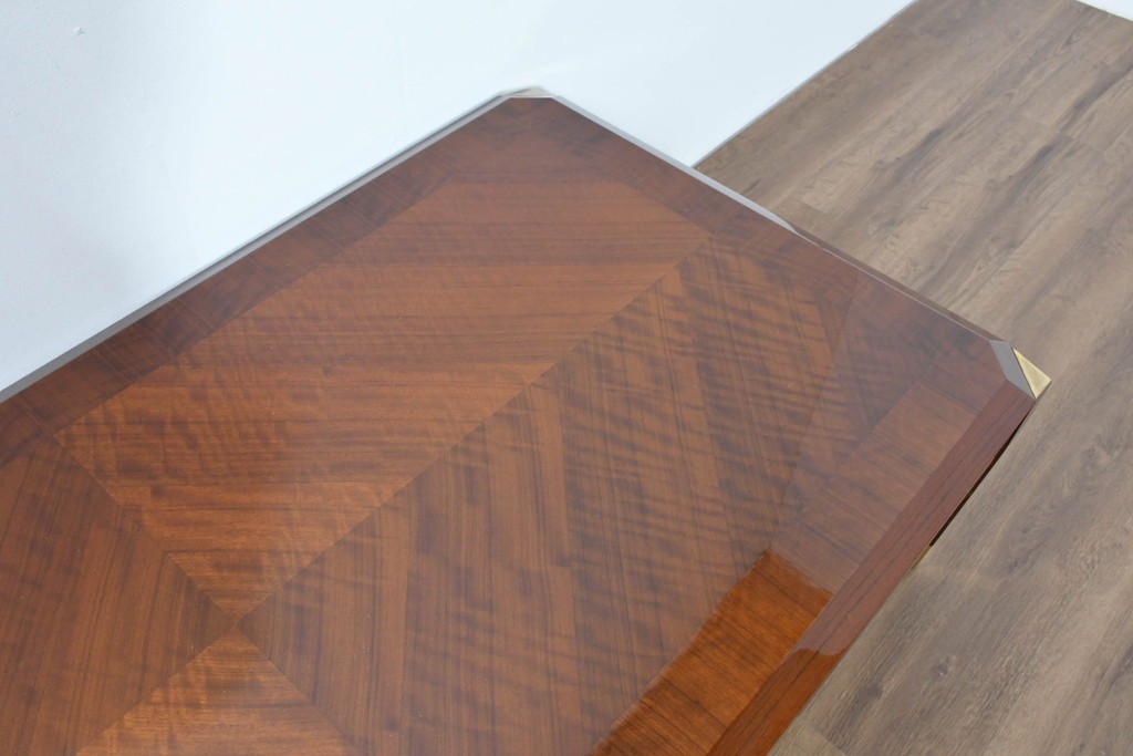 中古　美品　カリモク家具(karimoku)　domani(ドマーニ)　Forza(フォルザ)シリーズ　美しい杢目が広がる天板と金色のアクセントが映えるローテーブル　定価約45万円　(R-086226)