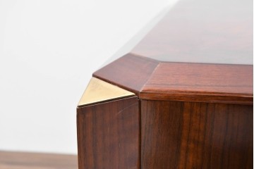 中古　美品　カリモク家具(karimoku)　domani(ドマーニ)　Forza(フォルザ)シリーズ　美しい杢目が広がる天板と金色のアクセントが映えるローテーブル　定価約45万円　(R-086226)