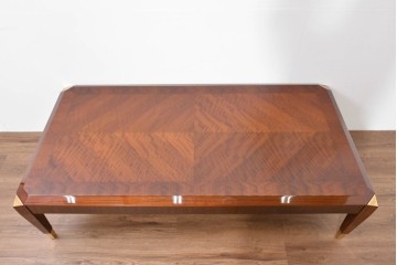 中古　美品　カリモク家具(karimoku)　domani(ドマーニ)　Forza(フォルザ)シリーズ　美しい杢目が広がる天板と金色のアクセントが映えるローテーブル　定価約45万円　(R-086226)