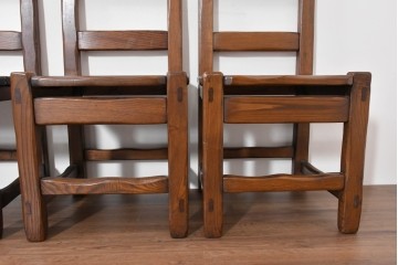 中古　美品　高級!　イタリア職人手作り品　TARPAC社(タルパック)　PTイニシャル　栗材　背板に彫刻意匠を施したダイニングチェア6脚セット　定価(6脚合計)約113万円　(R-086227)