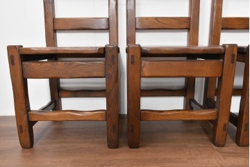 中古　美品　高級!　イタリア職人手作り品　TARPAC社(タルパック)　PTイニシャル　栗材　背板に彫刻意匠を施したダイニングチェア6脚セット　定価(6脚合計)約113万円　(R-086227)