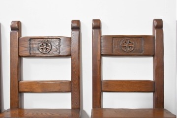 中古　美品　高級!　イタリア職人手作り品　TARPAC社(タルパック)　PTイニシャル　栗材　背板に彫刻意匠を施したダイニングチェア6脚セット　定価(6脚合計)約113万円　(R-086227)