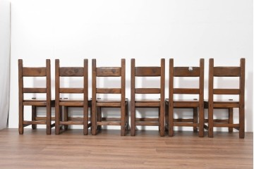 中古　美品　高級!　イタリア職人手作り品　TARPAC社(タルパック)　PTイニシャル　栗材　背板に彫刻意匠を施したダイニングチェア6脚セット　定価(6脚合計)約113万円　(R-086227)