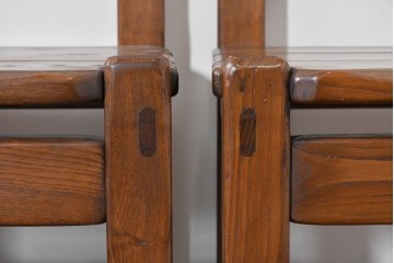 中古　美品　高級!　イタリア職人手作り品　TARPAC社(タルパック)　PTイニシャル　栗材　背板に彫刻意匠を施したダイニングチェア6脚セット　定価(6脚合計)約113万円　(R-086227)