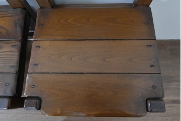 中古　美品　高級!　イタリア職人手作り品　TARPAC社(タルパック)　PTイニシャル　栗材　背板に彫刻意匠を施したダイニングチェア6脚セット　定価(6脚合計)約113万円　(R-086227)