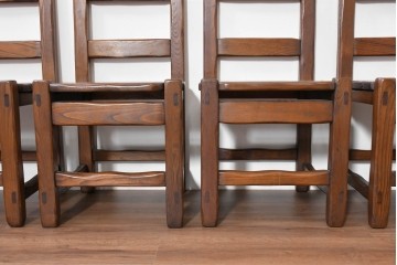 中古　美品　高級!　イタリア職人手作り品　TARPAC社(タルパック)　PTイニシャル　栗材　背板に彫刻意匠を施したダイニングチェア6脚セット　定価(6脚合計)約113万円　(R-086227)