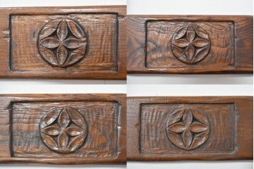 中古　美品　高級!　イタリア職人手作り品　TARPAC社(タルパック)　PTイニシャル　栗材　背板に彫刻意匠を施したダイニングチェア6脚セット　定価(6脚合計)約113万円　(R-086227)