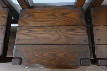 中古　美品　高級!　イタリア職人手作り品　TARPAC社(タルパック)　PTイニシャル　栗材　背板に彫刻意匠を施したダイニングチェア6脚セット　定価(6脚合計)約113万円　(R-086227)