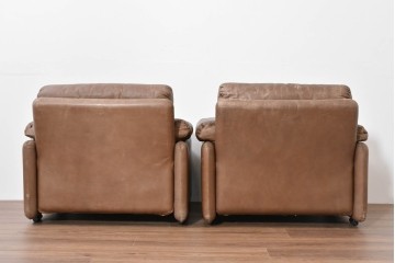 イタリアヴィンテージ　B&B イタリア(Italia)　coronado(コロナド)　レザー　希少なヴィンテージ品の1人掛けソファ2脚セット　定価(2脚合計)約150万円　(R-086234)