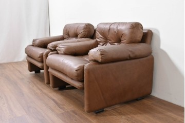 イタリアヴィンテージ　B&B イタリア(Italia)　coronado(コロナド)　レザー　希少なヴィンテージ品の1人掛けソファ2脚セット　定価(2脚合計)約150万円　(R-086234)