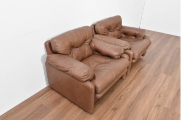 イタリアヴィンテージ　B&B イタリア(Italia)　coronado(コロナド)　レザー　希少なヴィンテージ品の1人掛けソファ2脚セット　定価(2脚合計)約150万円　(R-086234)