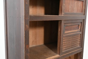 和製アンティーク　明治期　激レアデザイン　黒柿材の自然な模様がアクセントの水屋箪笥　(R-086238)