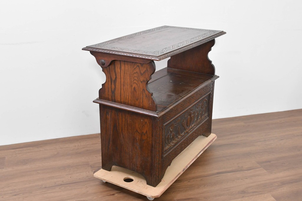 イギリスアンティーク　オーク材　ベンチ・収納・テーブルの多機能デザインが魅力のモンクスベンチ　(R-086245)