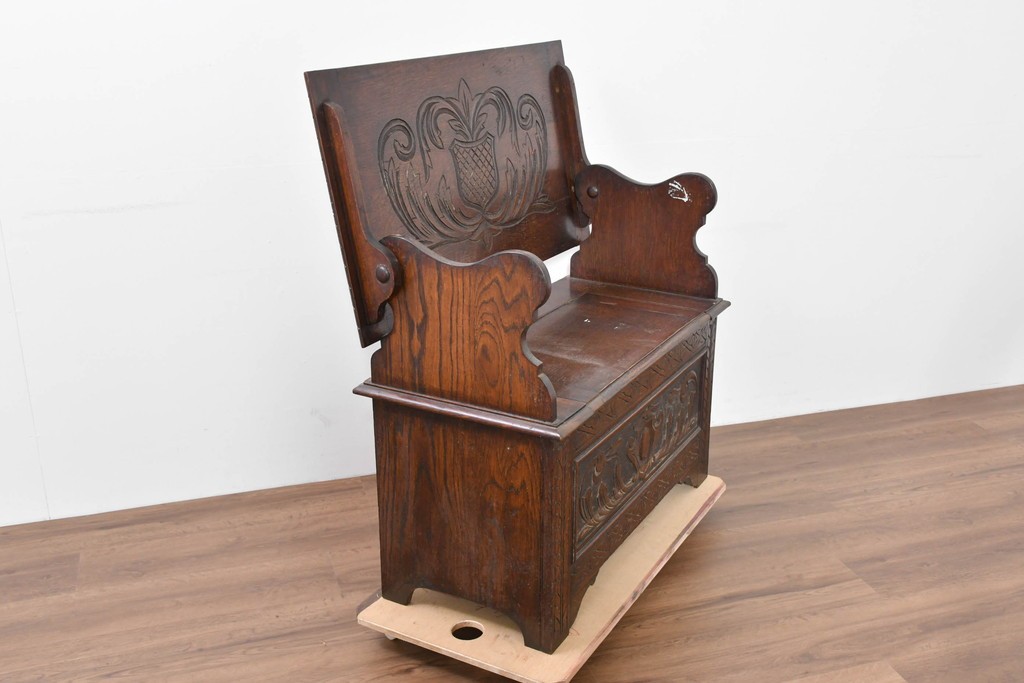 イギリスアンティーク　オーク材　ベンチ・収納・テーブルの多機能デザインが魅力のモンクスベンチ　(R-086245)