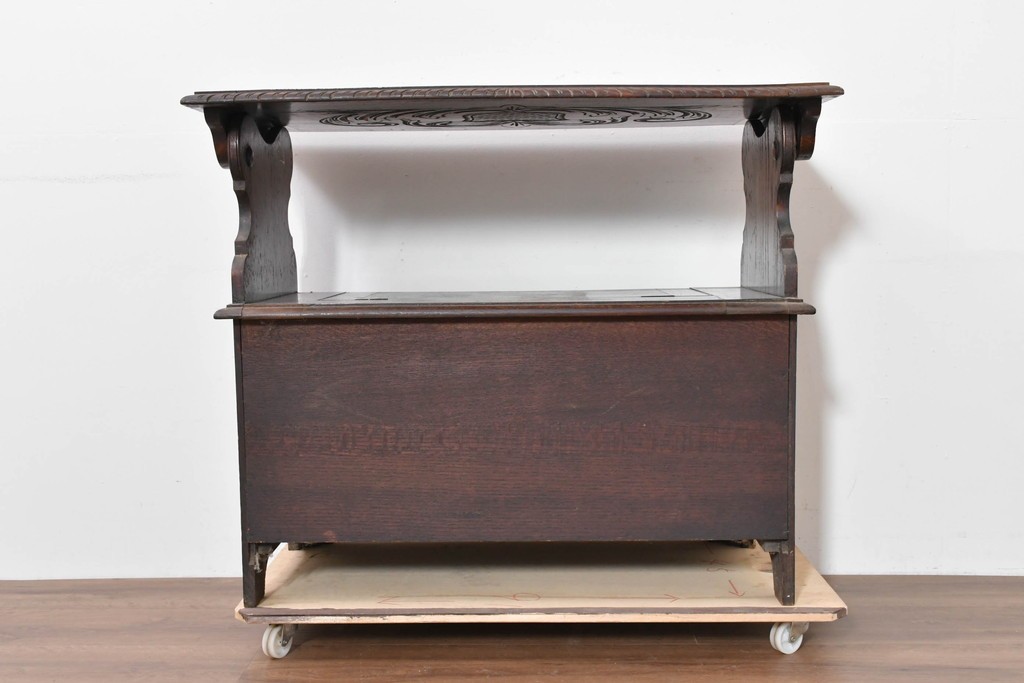 イギリスアンティーク　オーク材　ベンチ・収納・テーブルの多機能デザインが魅力のモンクスベンチ　(R-086245)