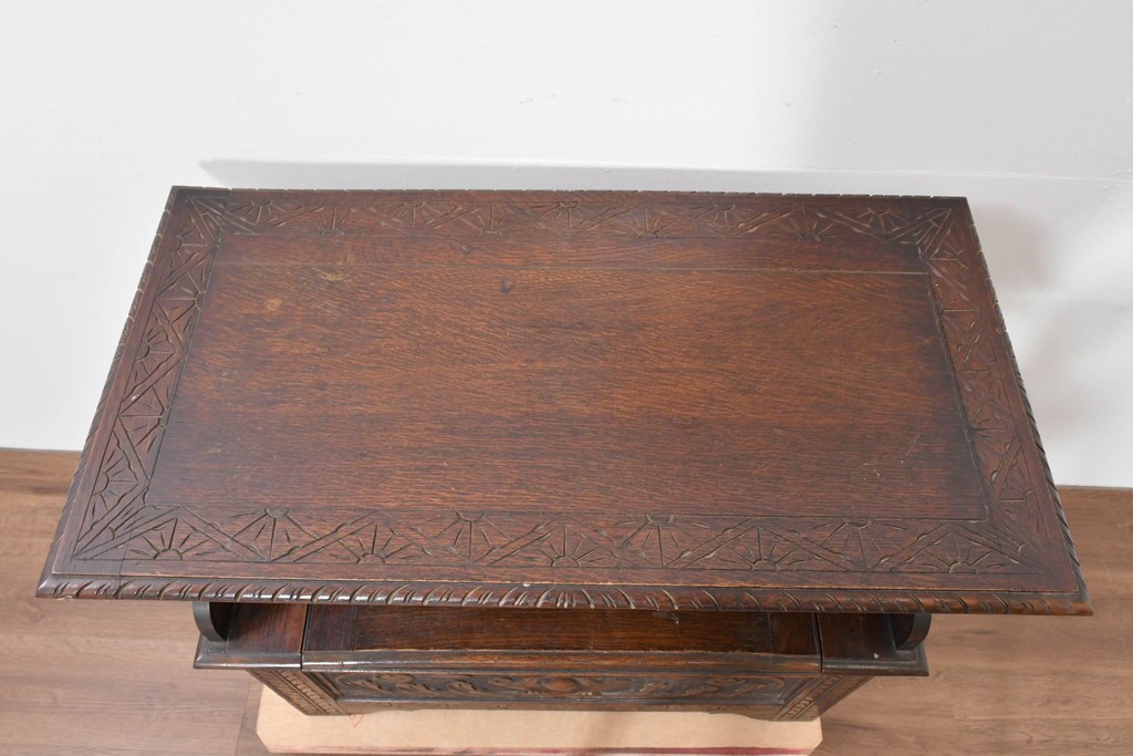 イギリスアンティーク　オーク材　ベンチ・収納・テーブルの多機能デザインが魅力のモンクスベンチ　(R-086245)