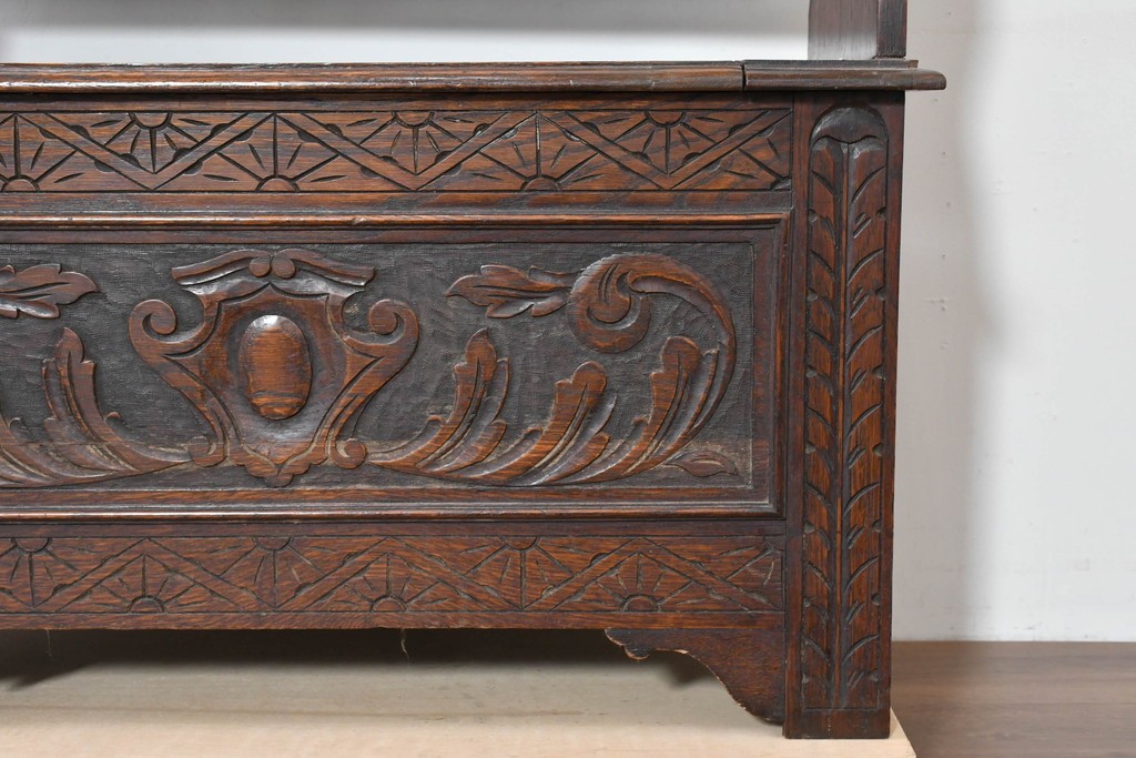 イギリスアンティーク　オーク材　ベンチ・収納・テーブルの多機能デザインが魅力のモンクスベンチ　(R-086245)