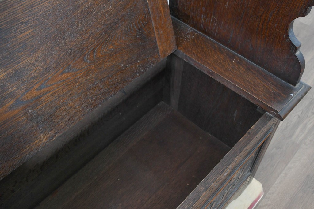 イギリスアンティーク　オーク材　ベンチ・収納・テーブルの多機能デザインが魅力のモンクスベンチ　(R-086245)