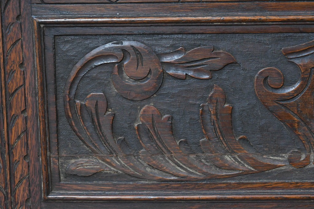 イギリスアンティーク　オーク材　ベンチ・収納・テーブルの多機能デザインが魅力のモンクスベンチ　(R-086245)