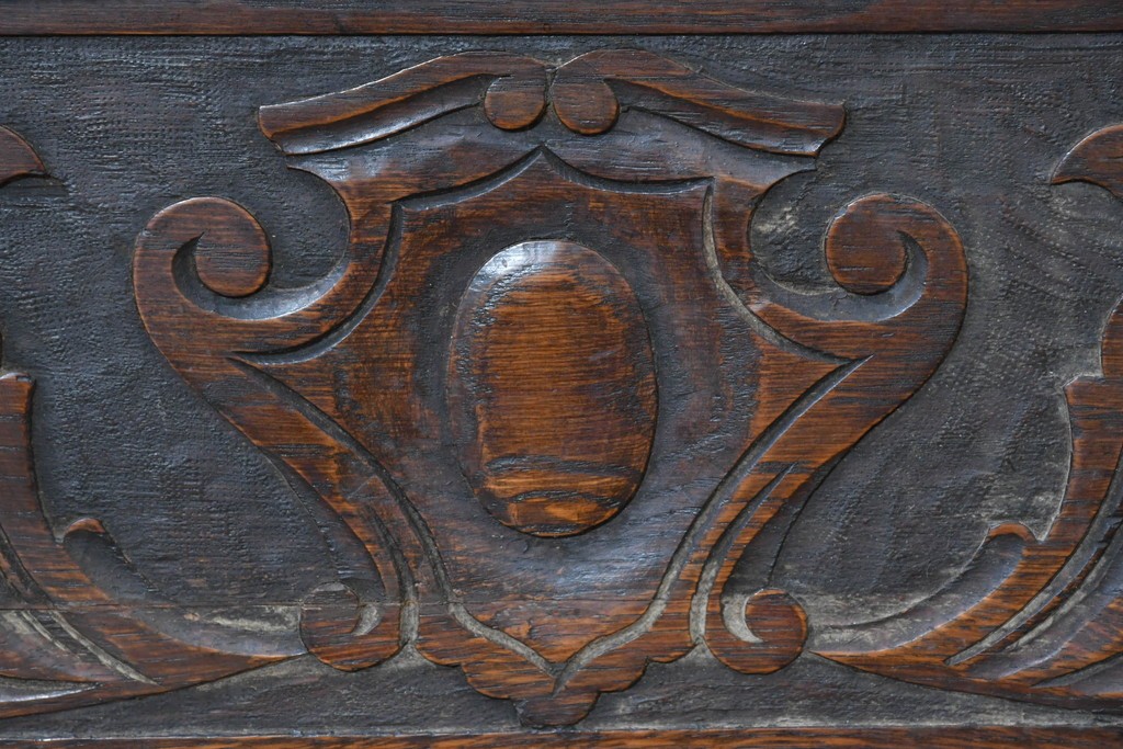 イギリスアンティーク　オーク材　ベンチ・収納・テーブルの多機能デザインが魅力のモンクスベンチ　(R-086245)