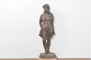 和製ヴィンテージ　昭和63年　彫刻家 中村博直作　柔らかな曲線で表現した木彫りの女性像　(R-086247)