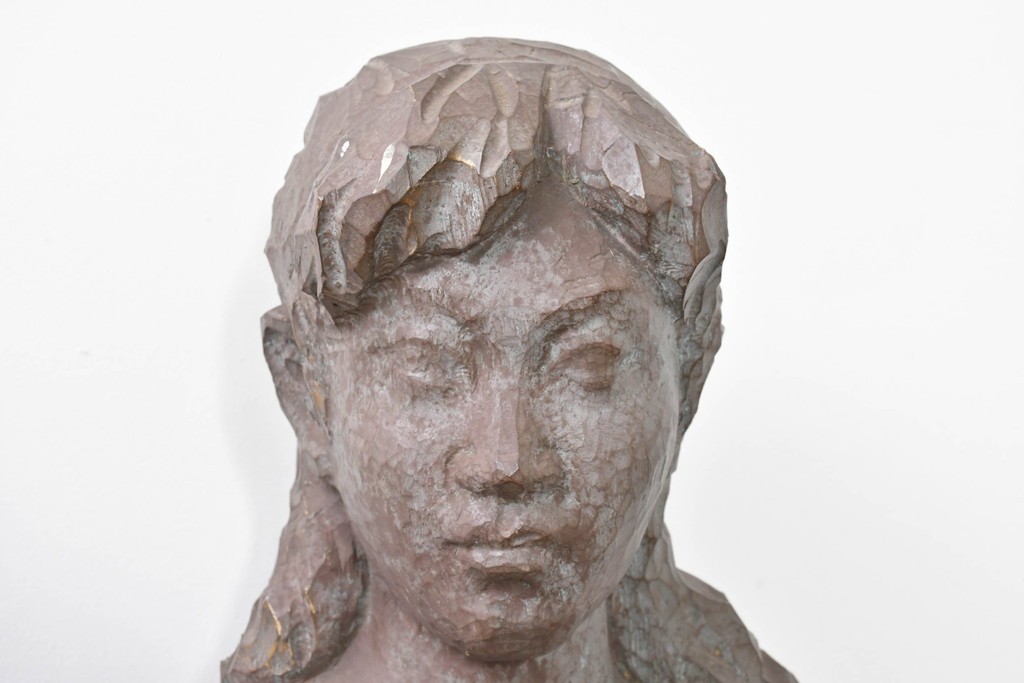 和製ヴィンテージ　昭和63年　彫刻家 中村博直作　柔らかな曲線で表現した木彫りの女性像　(R-086247)