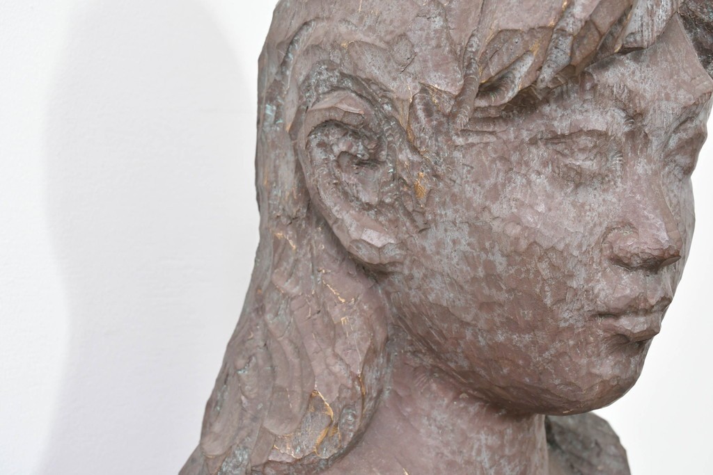 和製ヴィンテージ　昭和63年　彫刻家 中村博直作　柔らかな曲線で表現した木彫りの女性像　(R-086247)