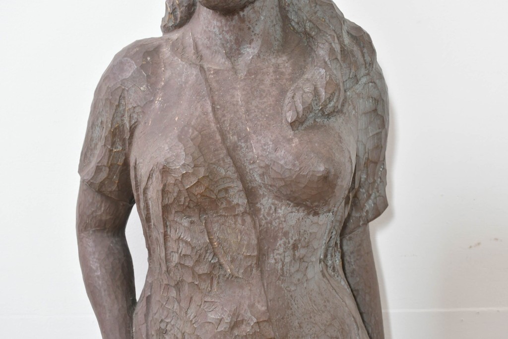 和製ヴィンテージ　昭和63年　彫刻家 中村博直作　柔らかな曲線で表現した木彫りの女性像　(R-086247)