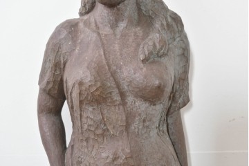 和製ヴィンテージ　昭和63年　彫刻家 中村博直作　柔らかな曲線で表現した木彫りの女性像　(R-086247)