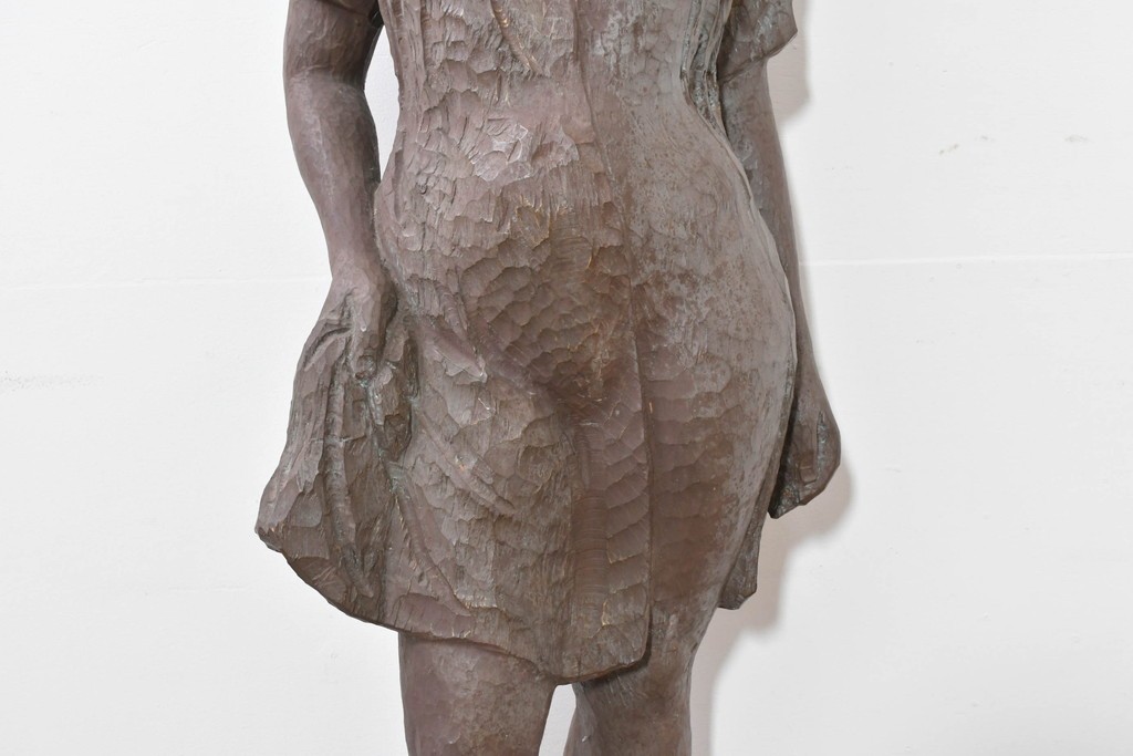 和製ヴィンテージ　昭和63年　彫刻家 中村博直作　柔らかな曲線で表現した木彫りの女性像　(R-086247)