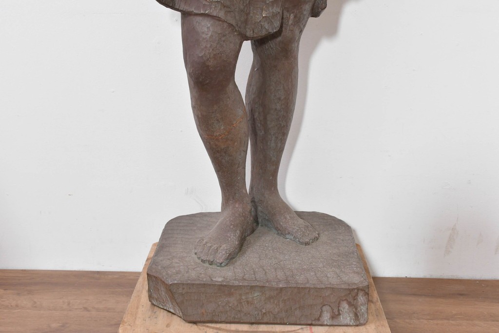 和製ヴィンテージ　昭和63年　彫刻家 中村博直作　柔らかな曲線で表現した木彫りの女性像　(R-086247)