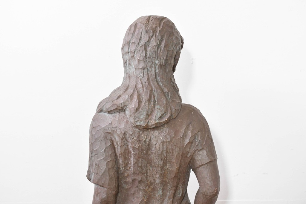 和製ヴィンテージ　昭和63年　彫刻家 中村博直作　柔らかな曲線で表現した木彫りの女性像　(R-086247)