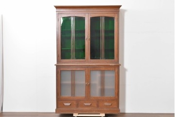 和製アンティーク　栓材　大正ロマン薫る色ガラス入りのキャビネット　(R-086248)