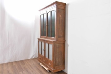 和製アンティーク　栓材　大正ロマン薫る色ガラス入りのキャビネット　(R-086248)