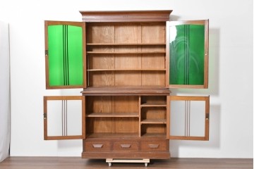 和製アンティーク　栓材　大正ロマン薫る色ガラス入りのキャビネット　(R-086248)