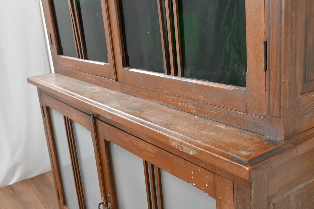 和製アンティーク　栓材　大正ロマン薫る色ガラス入りのキャビネット　(R-086248)