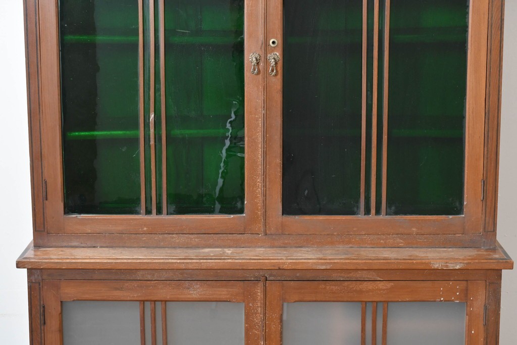 和製アンティーク　栓材　大正ロマン薫る色ガラス入りのキャビネット　(R-086248)