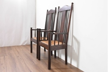 中古　希少モデル　松本民芸家具　ハイバックデザインのHB型ラッシアームチェア2脚セット　定価(2脚合計)約44万6千円　(R-086252)