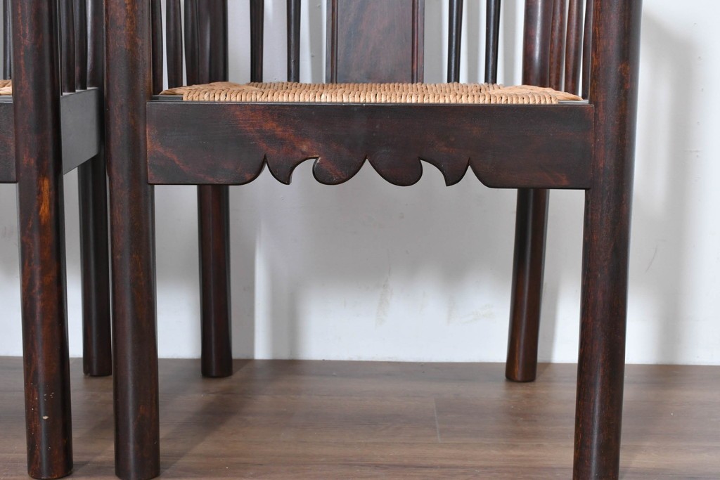 中古　希少モデル　松本民芸家具　ハイバックデザインのHB型ラッシアームチェア2脚セット　定価(2脚合計)約44万6千円　(R-086252)