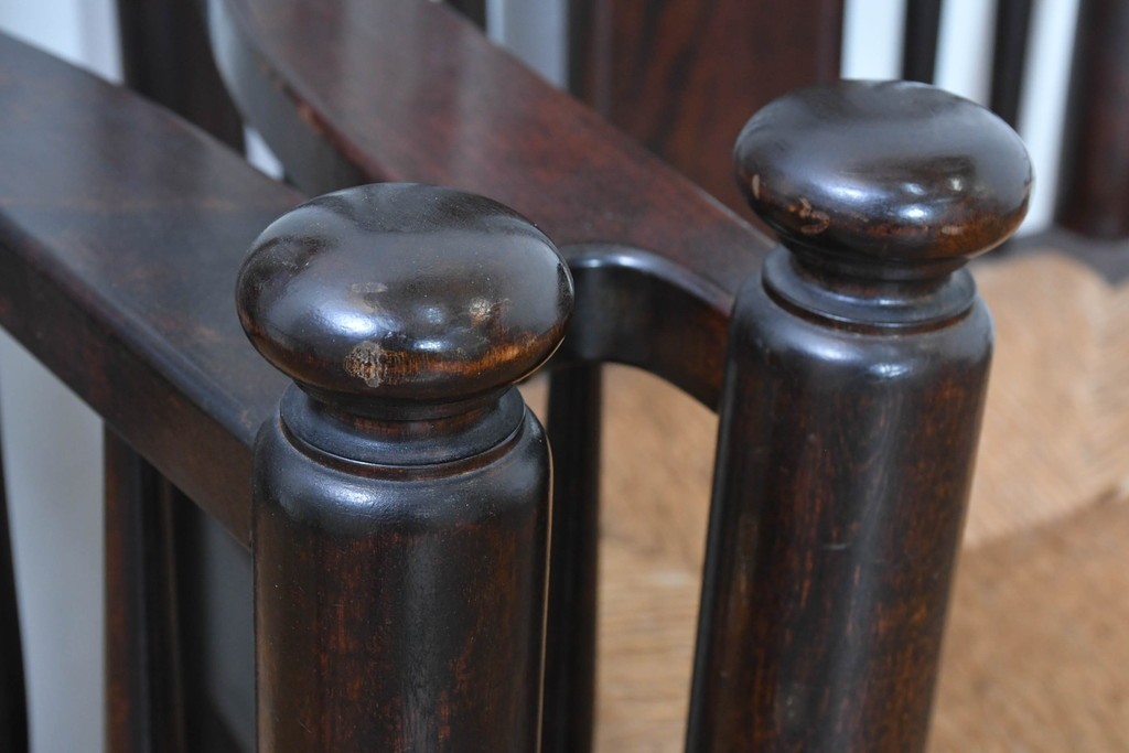 中古　希少モデル　松本民芸家具　ハイバックデザインのHB型ラッシアームチェア2脚セット　定価(2脚合計)約44万6千円　(R-086252)