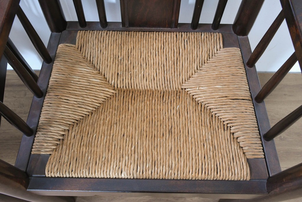 中古　希少モデル　松本民芸家具　ハイバックデザインのHB型ラッシアームチェア2脚セット　定価(2脚合計)約44万6千円　(R-086252)