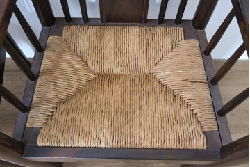 中古　希少モデル　松本民芸家具　ハイバックデザインのHB型ラッシアームチェア2脚セット　定価(2脚合計)約44万6千円　(R-086252)