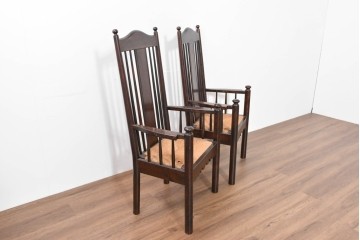 中古　希少モデル　松本民芸家具　ハイバックデザインのHB型ラッシアームチェア2脚セット　定価(2脚合計)約44万6千円　(R-086252)