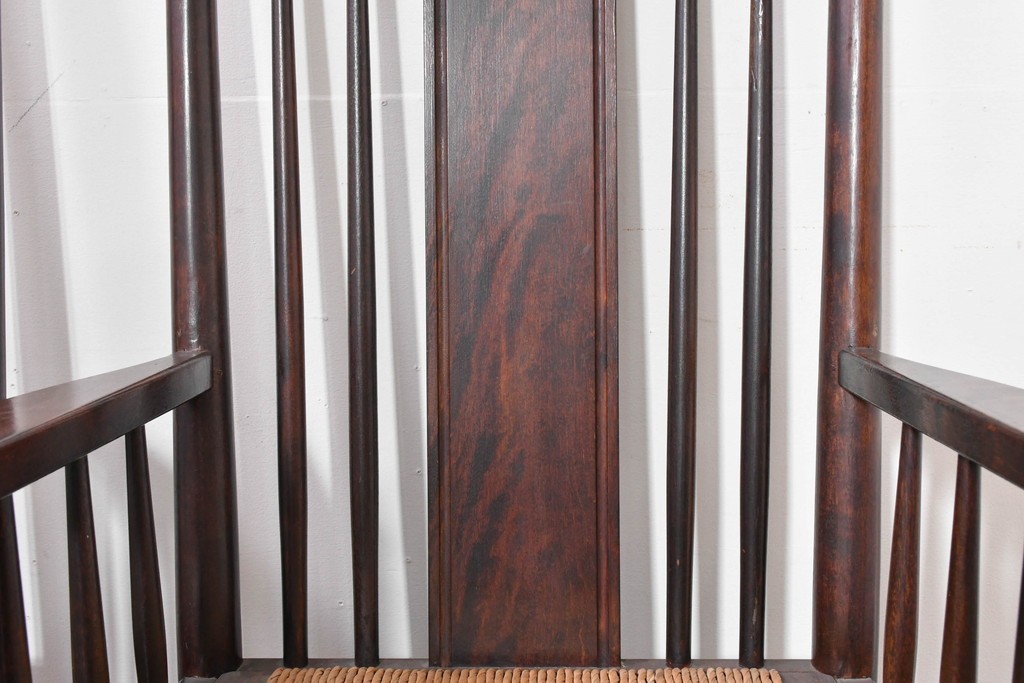 中古　希少モデル　松本民芸家具　ハイバックデザインのHB型ラッシアームチェア2脚セット　定価(2脚合計)約44万6千円　(R-086252)