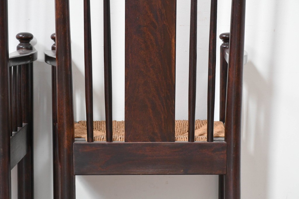 中古　希少モデル　松本民芸家具　ハイバックデザインのHB型ラッシアームチェア2脚セット　定価(2脚合計)約44万6千円　(R-086252)