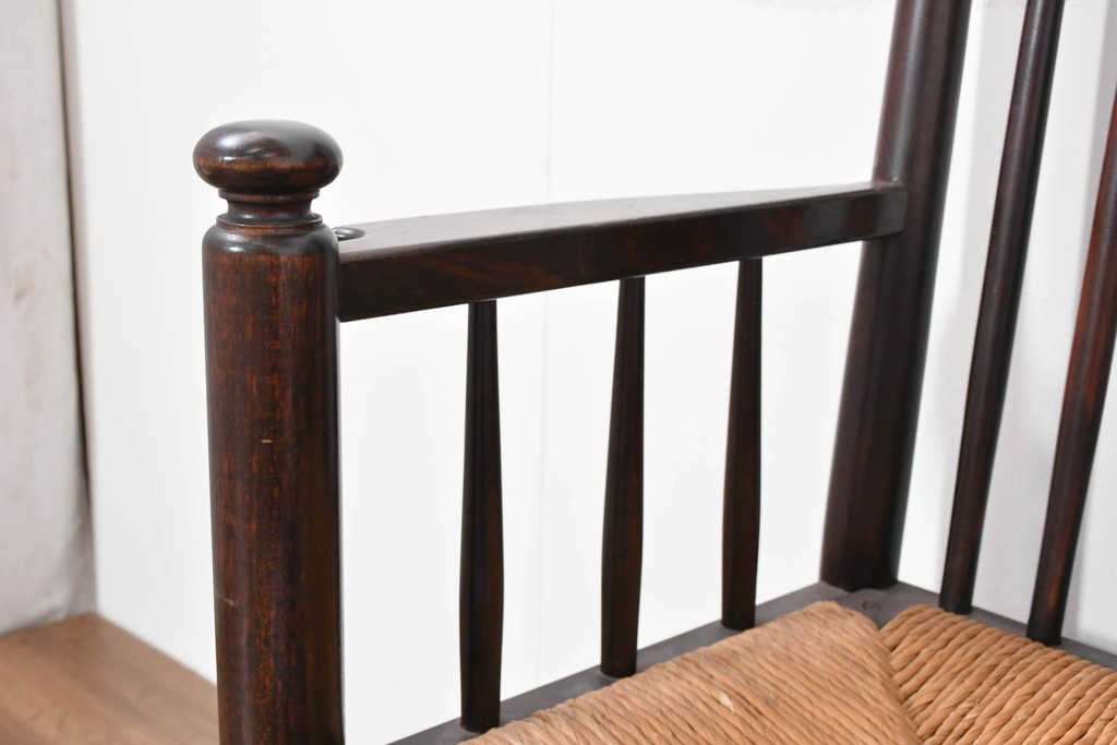 中古　希少モデル　松本民芸家具　ハイバックデザインのHB型ラッシアームチェア2脚セット　定価(2脚合計)約44万6千円　(R-086252)